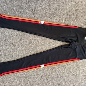 Goldsheep Black Leggings with Red and Orange Stripes